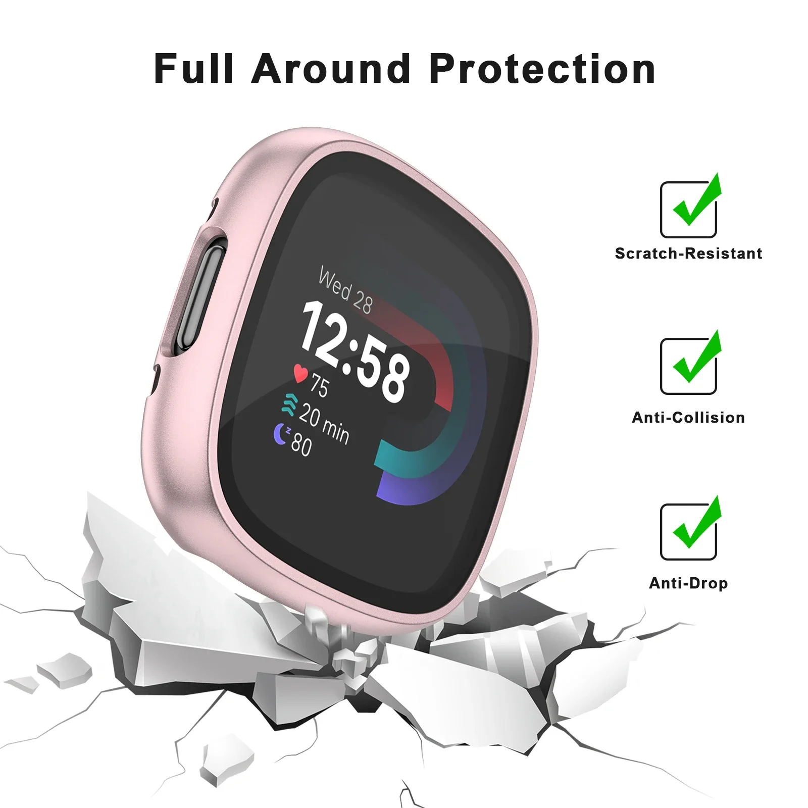 Glass Case For Fitbit Versa 4/Sense 2 Full Cover HD Tempered Glass Screen Protector Bumpe Shell For Fitbit Versa 4 Case