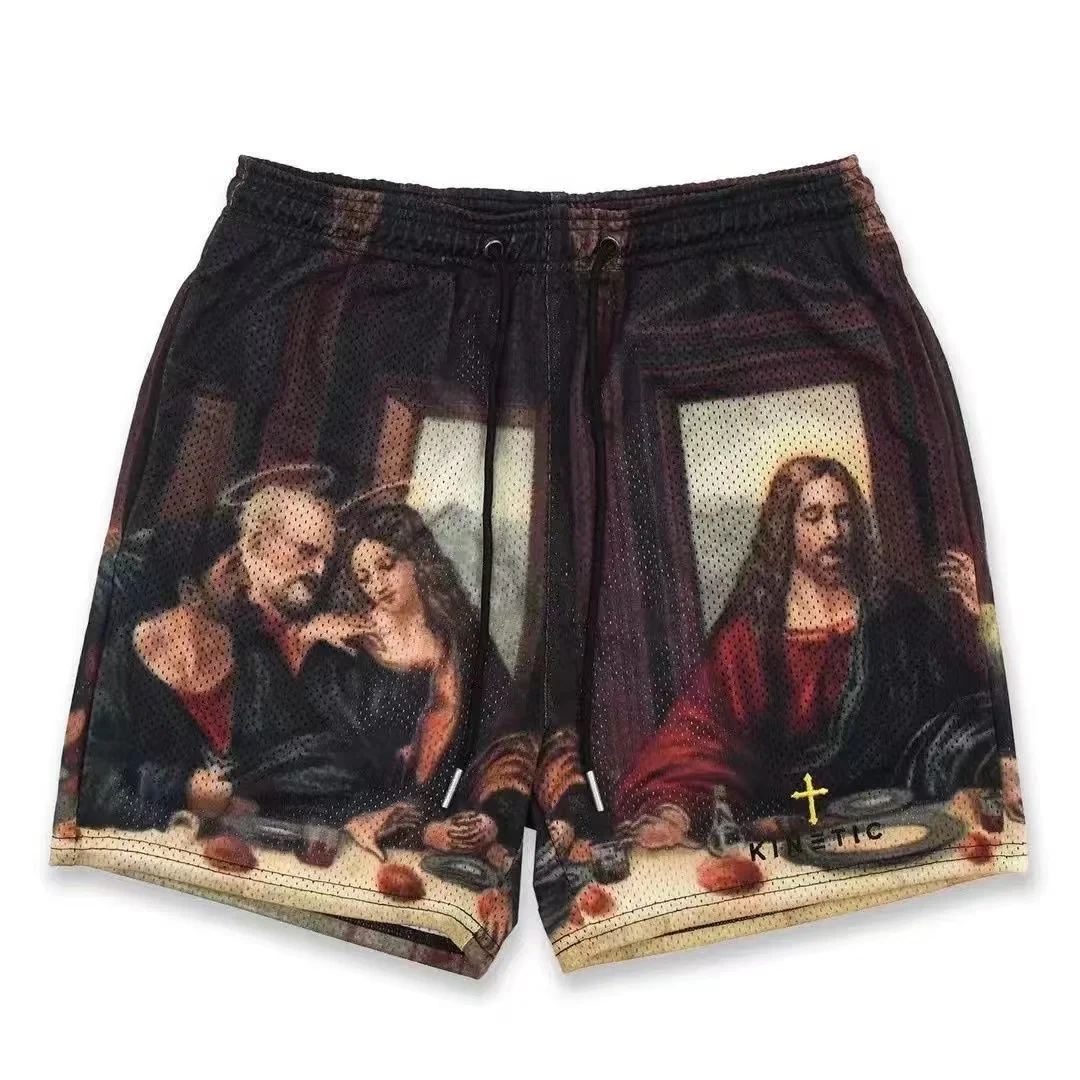 2023 Mesh Breathable Men Shorts GYM Basketball Running Quick-Drying Shorts Baggy Flame Print Fashion Shorts Summer Shorts 2