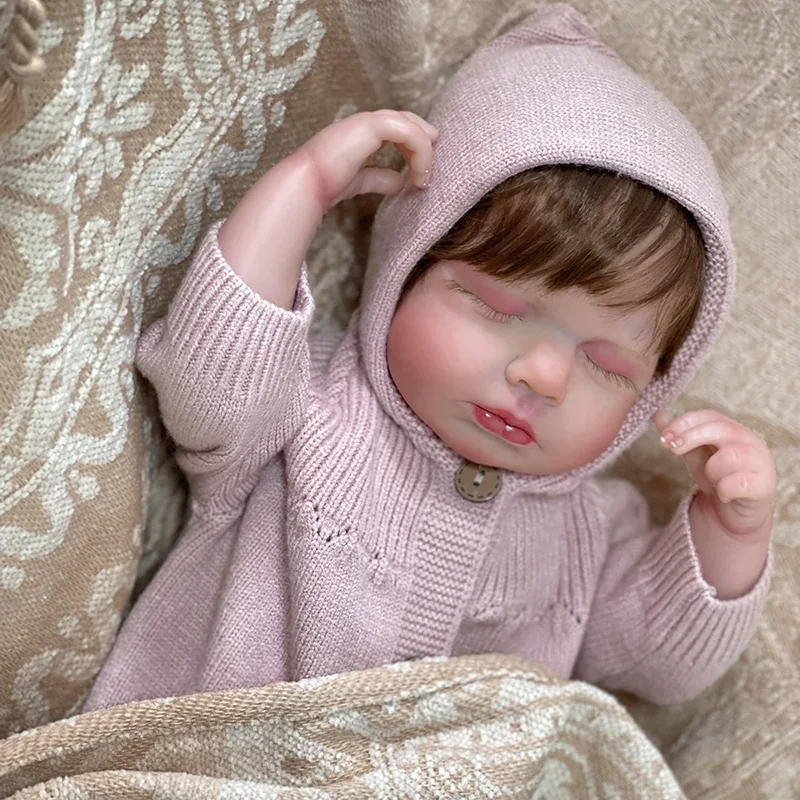 

49CM Newborn Baby Doll Handmade Lifelike Reborn Loulou Sleeping Soft Touch Cuddly Doll with 3D Painted Skin Visible Veins