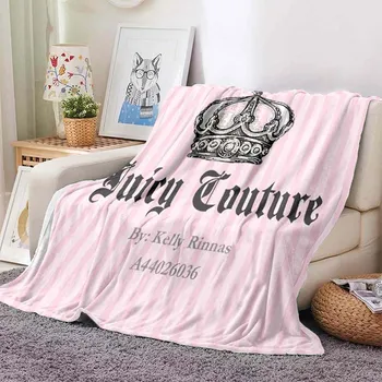 Juicy Couture 크라운 프린트 침대보, 부드러운 품질의 플리드, 소파 침대 커버용 털 담요, 플란넬 담요, 선물 담요