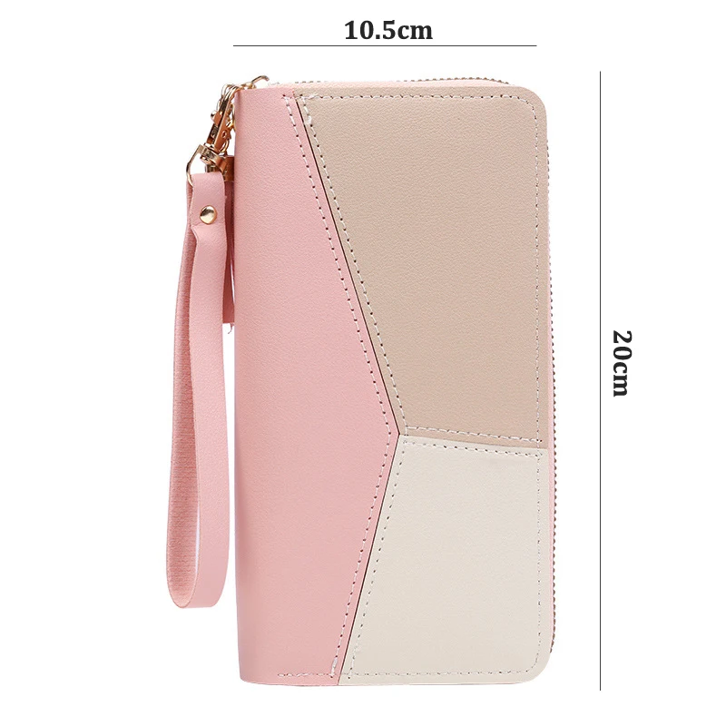 Fashion Trendy Candy Color Women's Long Patchwork Wallet Double Zipper Wallets Mobile Phone Bag Clutches Purse With Wristlet images - 6