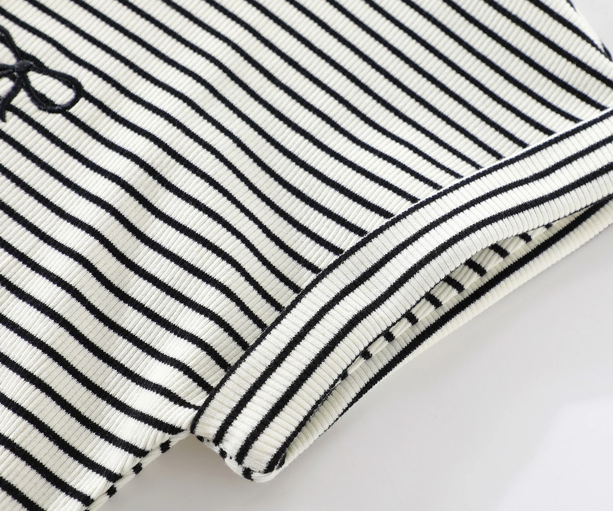 Summer Women Two-piece Suit New Casual Striped Round Neck T-shirt Short-sleeve High Waist Half Skirt
