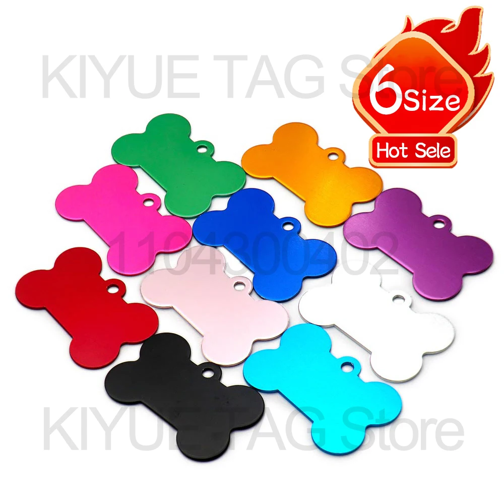100Pcs Pet Dog ID Tag Bone Shape Aluminium Puppy Cat Collar Accessories Customized DIY Engraving Name Necklace Jewelry Pet Id Tags Dog Collar Tags Pet Id Medal Pendant