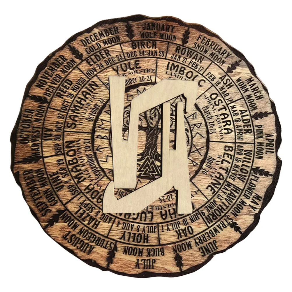

Деревянный календарь с ведьмой, декоративное украшение для стола, дерево ручной работы, круглое колесо года, для дома