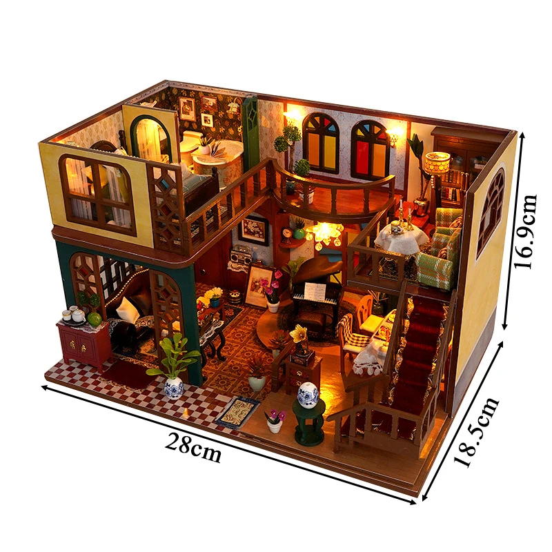 DIY Wooden Miniature Model Kit European Villa Casa 3D Puzzle Dollhouse With Furniture Lights Home Decor House for Friends Gifts 6