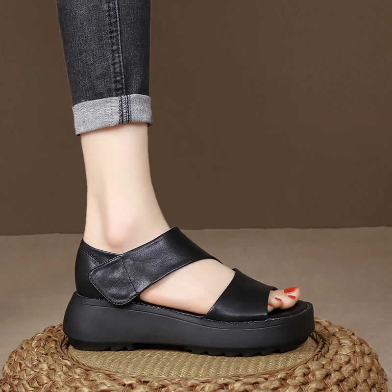 summer new wedge heel open toe casual luxury designer shoes sandals women's handmade re...