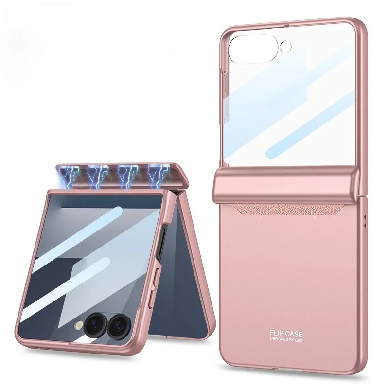 Magnetic Hard Shell Phone Case with Hinge Protection and Tempered Film Protector Cover