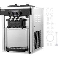 Commercial ice cream machine with 5.3 to 7.4 gallons per hour, equipped with 2 X 1.6 gallon hoppers for 3 flavors, 2200W 1