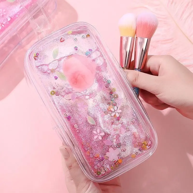 

Kawaii Quicksand Avocado High Capacity Pencil Bag Transparent Glitter Pencil For Girls Pen Box School Supplies