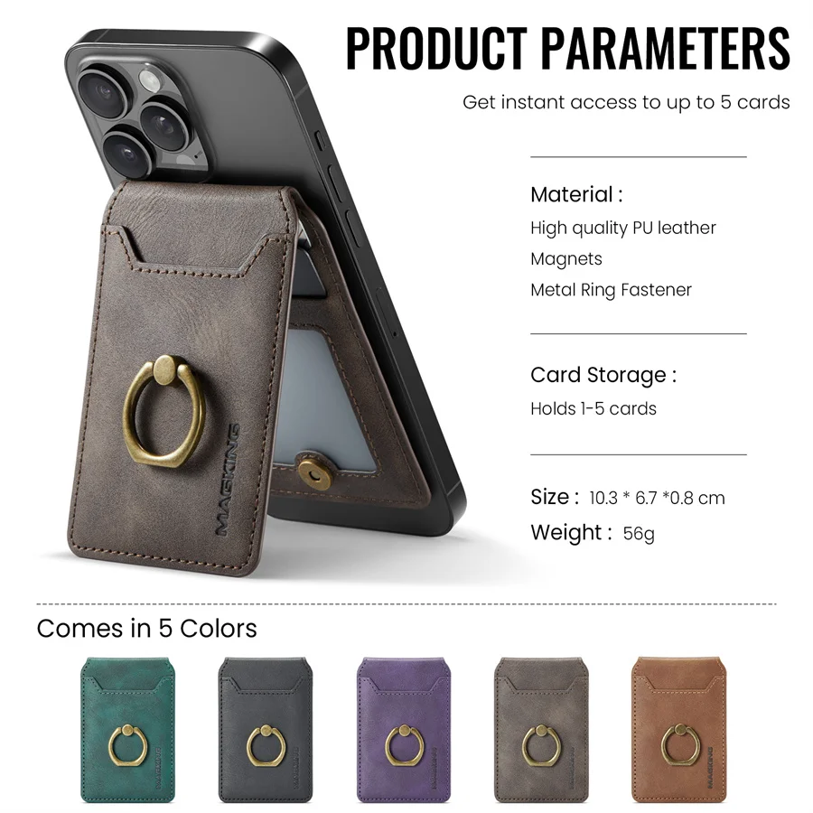 Magnetic Finger Ring Wallet with 360° Rotation and Kickstand