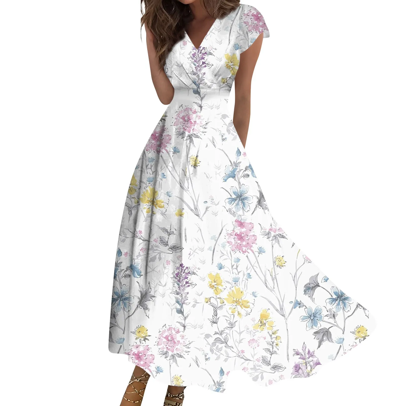

Women Dresses Comfortable Elegant Loose floral flower printed short sleeve Dress Women Classic and Versatile Dress Vestidos