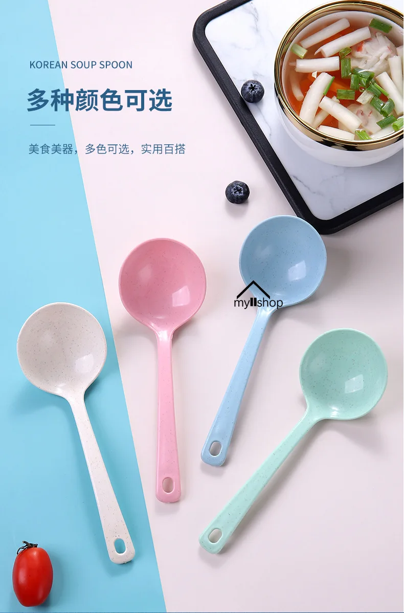 Description Picture 6 of itemKorean Spoon Household Utensils Wheat Stalk Tablespoons Plastic Large Soup Long Porridge Rice Dinner Scoop Kitchen Supplies