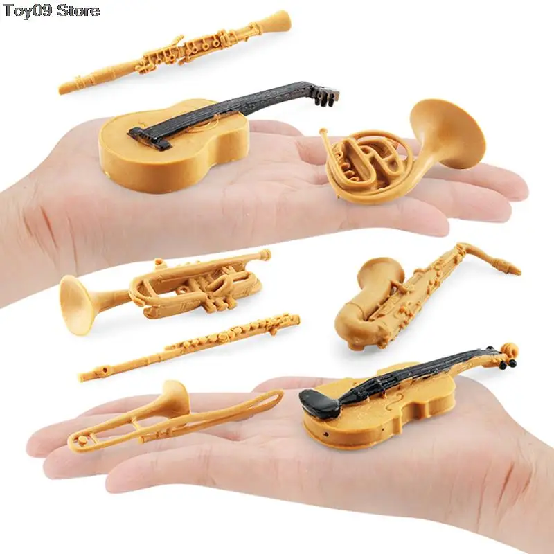 

8Pcs Mini Musical Instrument Suit Figures Sax Guitar Violin French Horn PVC Figurine Educational Toy For Children