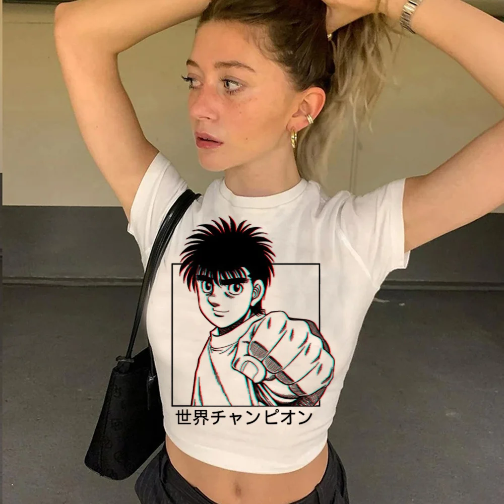 

hajime no ippo graphic cyber y2k aesthetic crop top girl trashy korean fashion 90s vintage tshirt