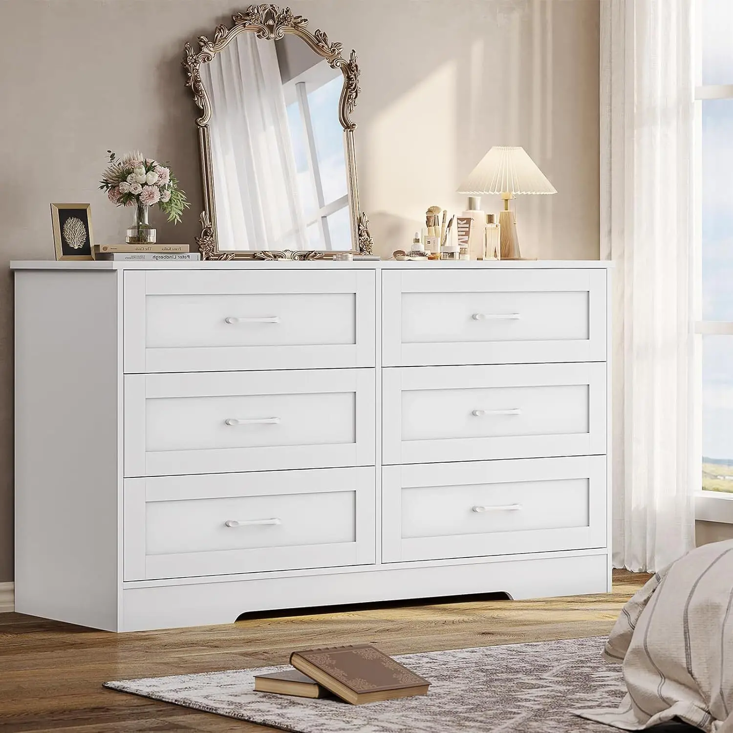 

6 Drawers Dresser Double Wood Storage Dressers Chests of Drawers for Bedroom