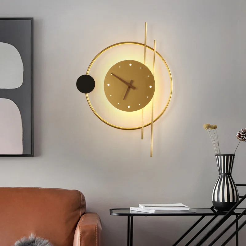 

Postmodern Nordic Clock Wall Lamp Simple Real Clock Living Room Bedroom Study Corridor Exhibition Hall Wall Lamp Night Light