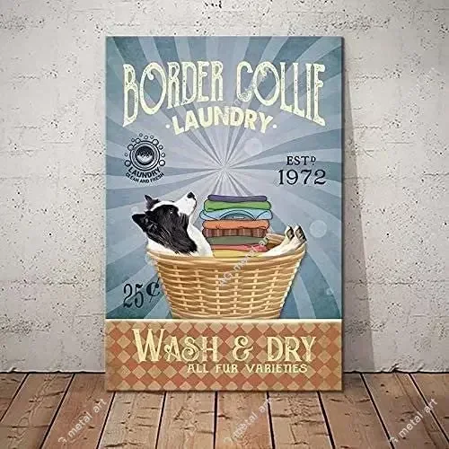 Border Collie Dog Retro Logam Timah Танда Binatu Kering 300 Jenis Bulu персетакан постер ресторанное кафе