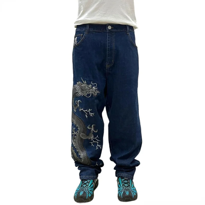 

Graphic Print Baggy Jeans for Men Clothing High Street Harajuku Vintage Hip Hop Jeans Men Pants Casual Loose Wide Leg Mens Jeans