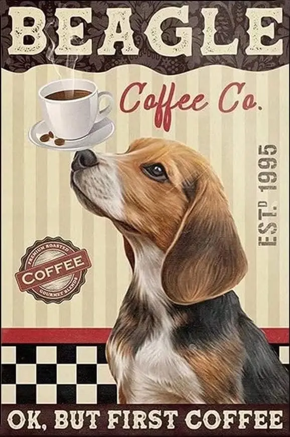 Metal Tin Sign Beagle Dog Coffee Sign Vintage Tin Sign Retro Sign Insegne In Alluminio Per Cucina Home Office Bar Cafe Decor