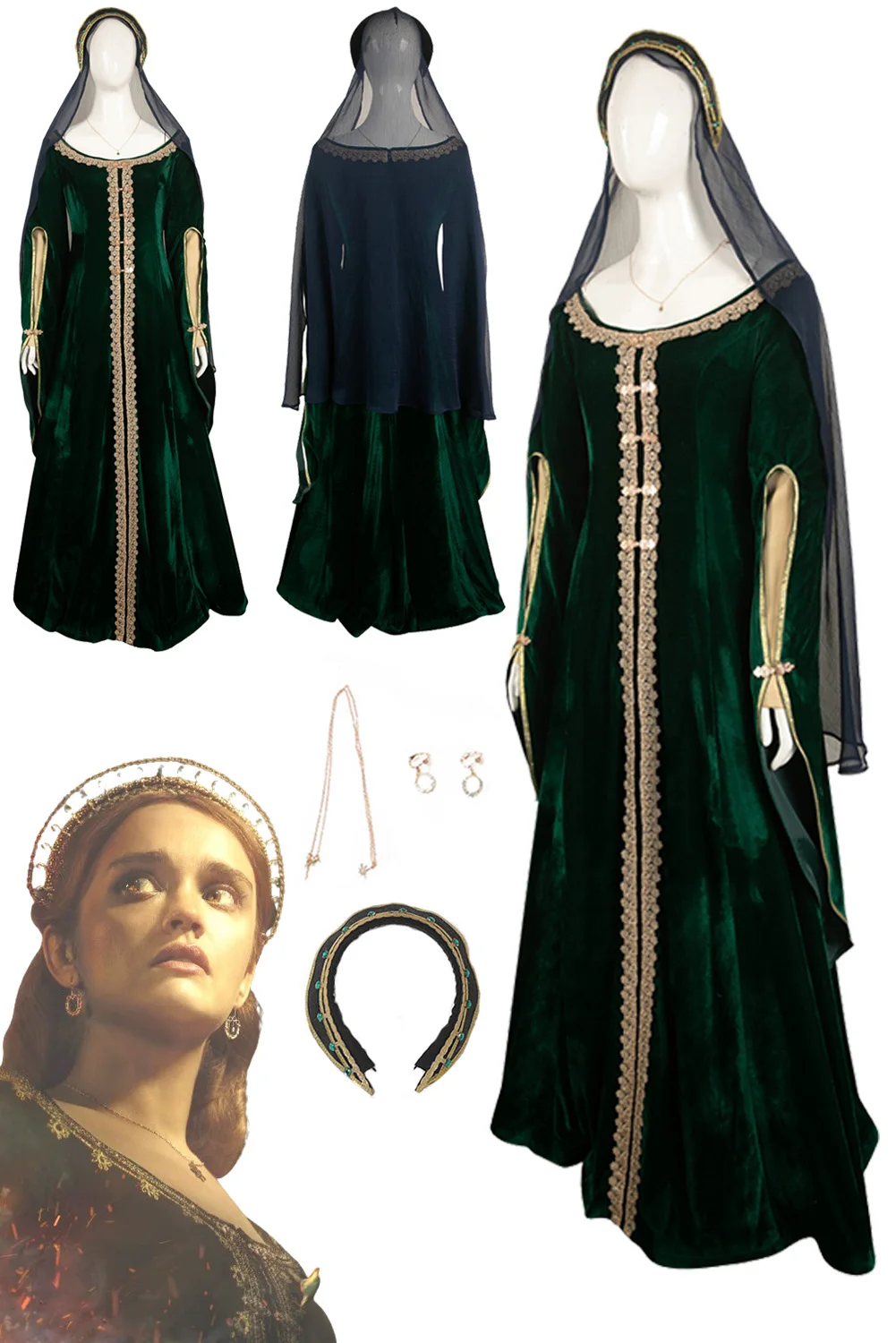 

Маскировка для косплея Alicent Hightower, темное платье Dreen, ТВ Дракон 2, костюм для косплея дома, Женский нарядный костюм для ролевых игр, искусственная ткань