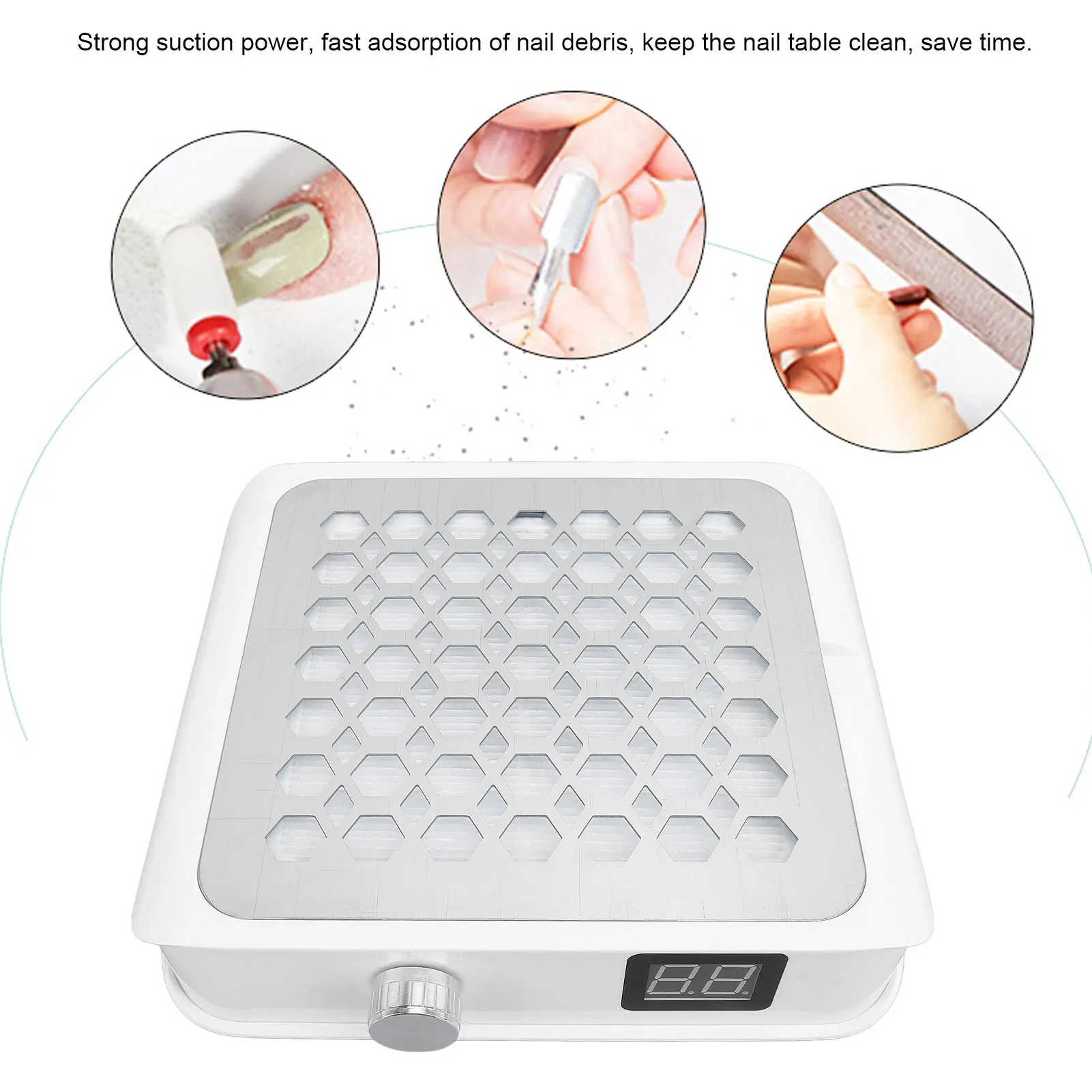 Nail Vacuum Dust Collector Strong Suction Quiet White Nail Fan Dust Collector 60W Stepless Speed Adjustable for Nail Polishing 3