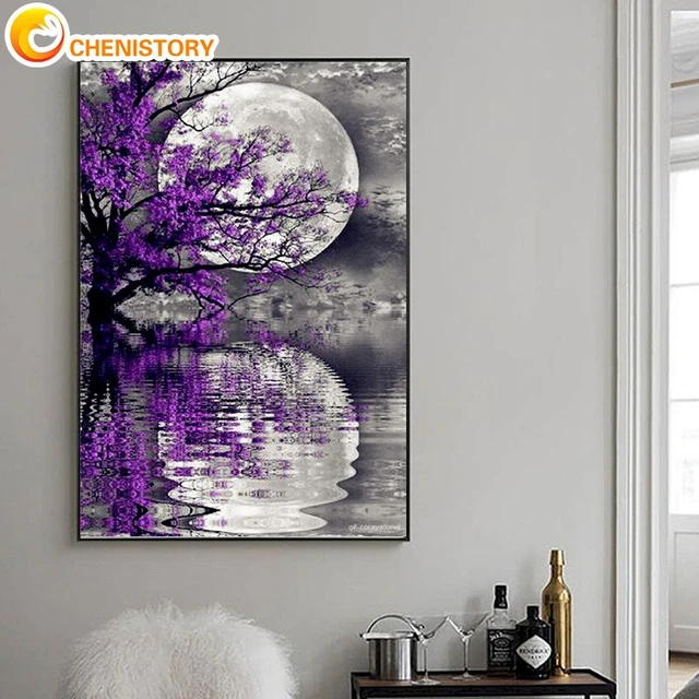 Paint by Number for Adults, Landscape Adults Paint by Numbers Kits On  Canvas Moon Painting by