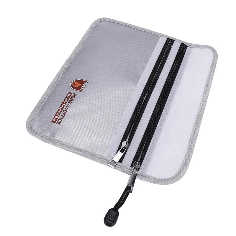 Fireproof Document Bag Waterproof File Organiser File Storage Case with Zipper Hook Loop Silicone Coated Glass Fiber Phone Bag