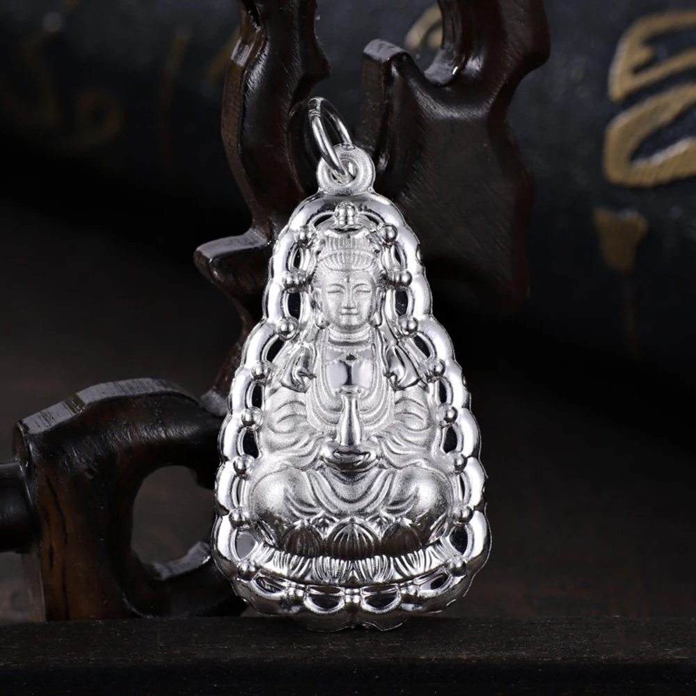

Real Pure S990 Fine Silver Pendant Lucky Bless Guanyin Pendant Best Gift