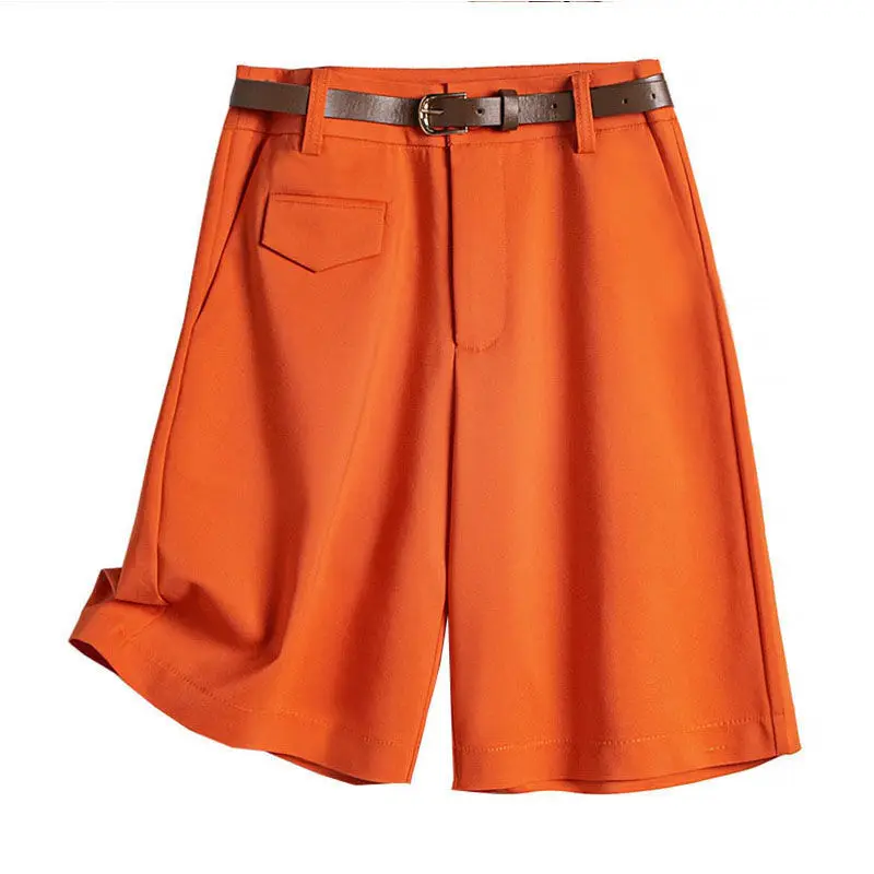 

TAFN Women's Summer Shorts Casual High Waist Short Pants Female Solid Color Orange Button Fly Loose Bermuda Shorts for Women