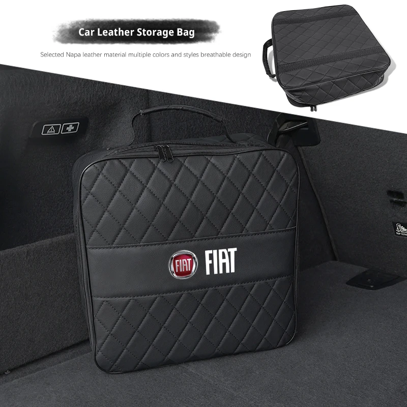 자동차 가죽 보관 가방 FIAT 500 Ducato Panda Grande Punto Tipo Abarth Pulse Strada 600 500 용 대용량 자동 트렁크 핸드백
