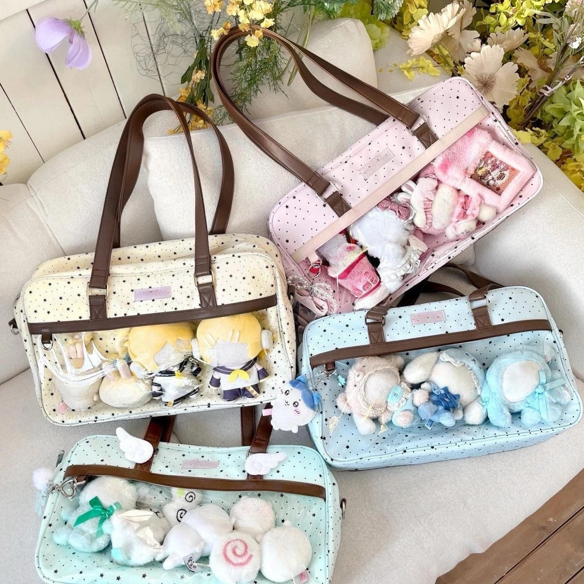 Y2k DIY Badge Display Shoulder Bag New Cute Large Capacity Lace Ita Bag Lolita Girls Transparent Pocket Casual Polka Dot Handbag 2