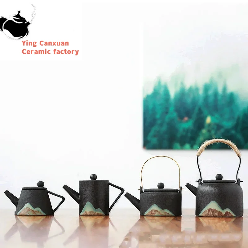 

Modern Minimalist Japanese Style Tea Pot Taiwan Black Pottery Loop-handled Teapot Ceramic Tea Pot Chrysanthemum Tea Teapot