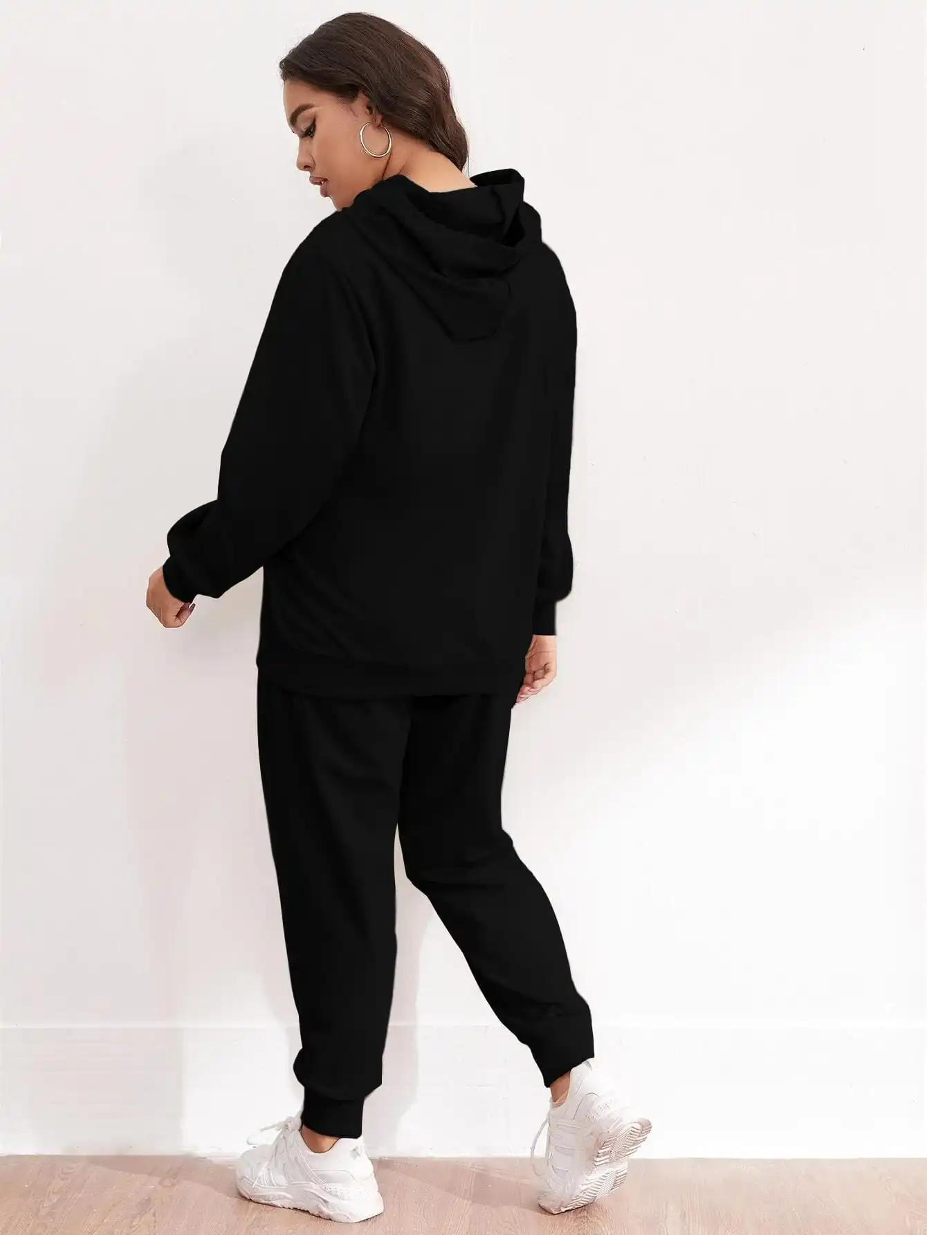 Finjani Plus Size Two Piece Sets Womens Outifits Black Women's Printed Hoodie Set Casual Winter Women Clothing suit