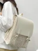 Business Casual Portable Ditsy Floral Buckle Decor Flap Backpack For Teen Girls Women Large Capacity Fashionable Schoolbag 2