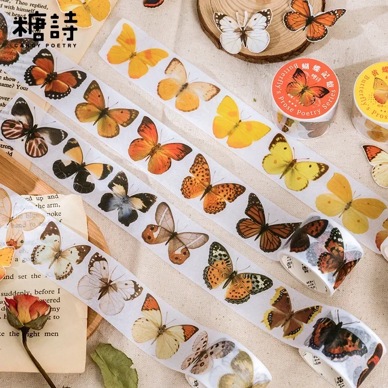 Colorful Vintage Butterfly Washi Tape Stickers Decorative Junk Journal DIY Craft Diary Album Scrapbooking Material Supplies