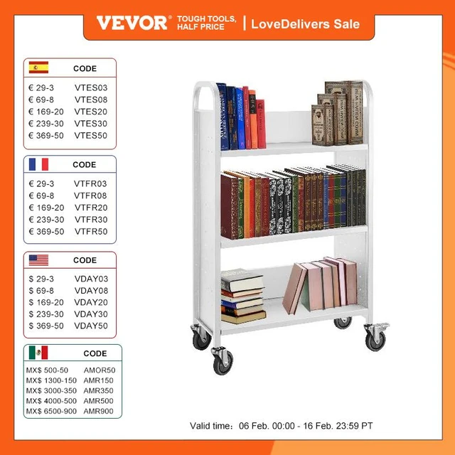 Carrello della biblioteca del carrello del libro di VEVOR 30x14x45