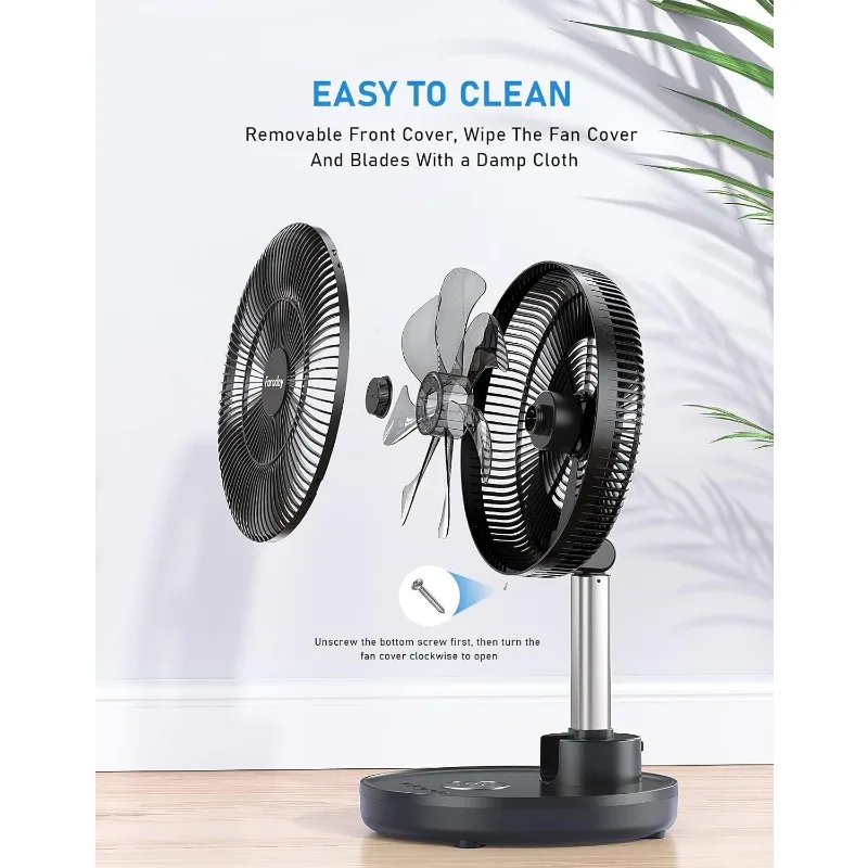 FARADAY Oscillating Standing Fan 12” Foldable Portable Quiet Floor Fan 12000mAh Rechargeable Pedestal Fan with Remote, Timer 6
