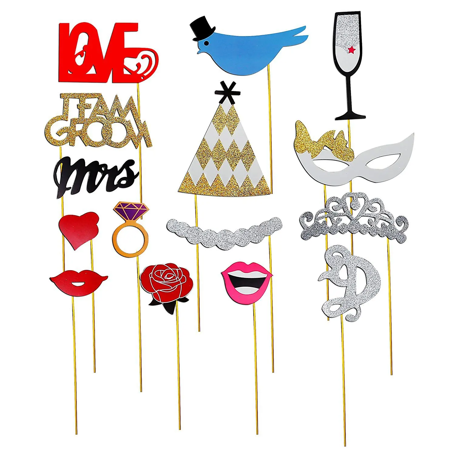 Kit 40 Accessoires Photobooth Mariage - Supports En Papier Avec Tiges, Pour Fêtes, Anniversaires, événements