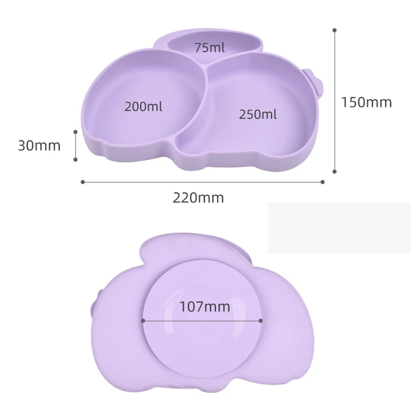 8PCS Baby Silicone Rabbit Dinner Plate Set Baby Soft Silicone Bib Non-slip Sucker Dinner Plate Bowl Cup Fork Spoon Set BPA Free