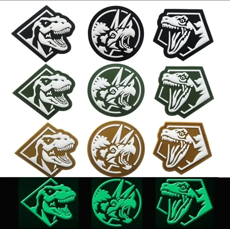 

3D PVC Dinosaur Patches Hook and Loop Soft Rubber Noctilucence Tactical Military Morale Badge Decal Patch for Clothes Armband