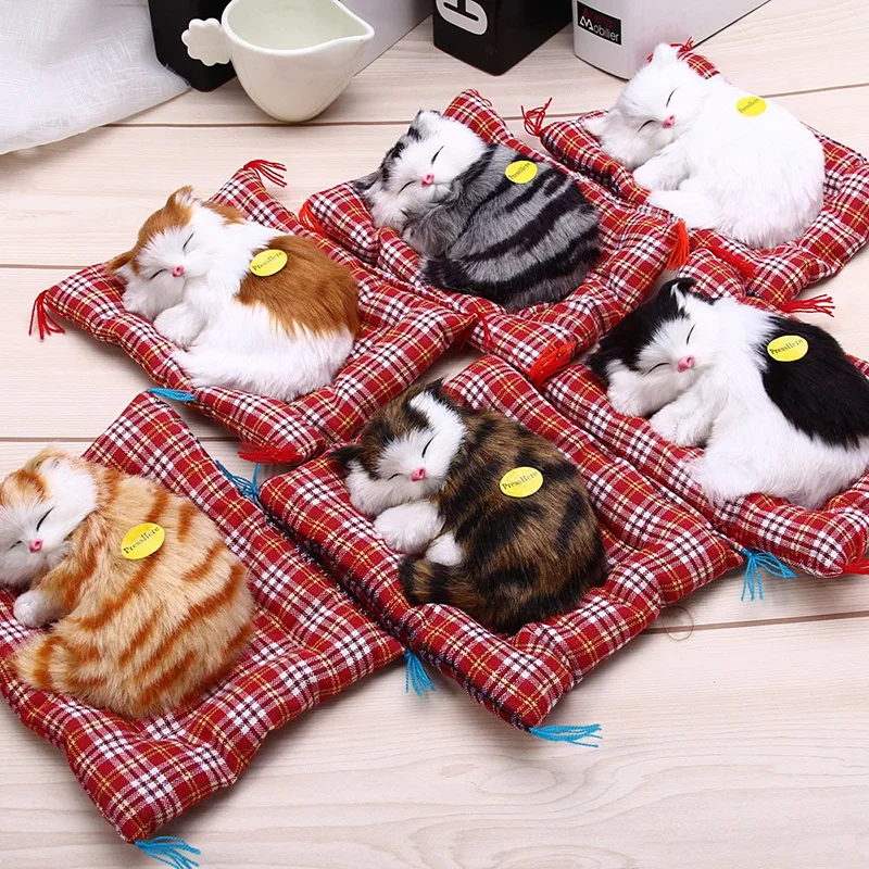 Stuffed Toys Lovely Simulation Animal Doll Plush Sleeping Cats Toy with Sound Kids Toy Decorations Birthday Gift For Children 3