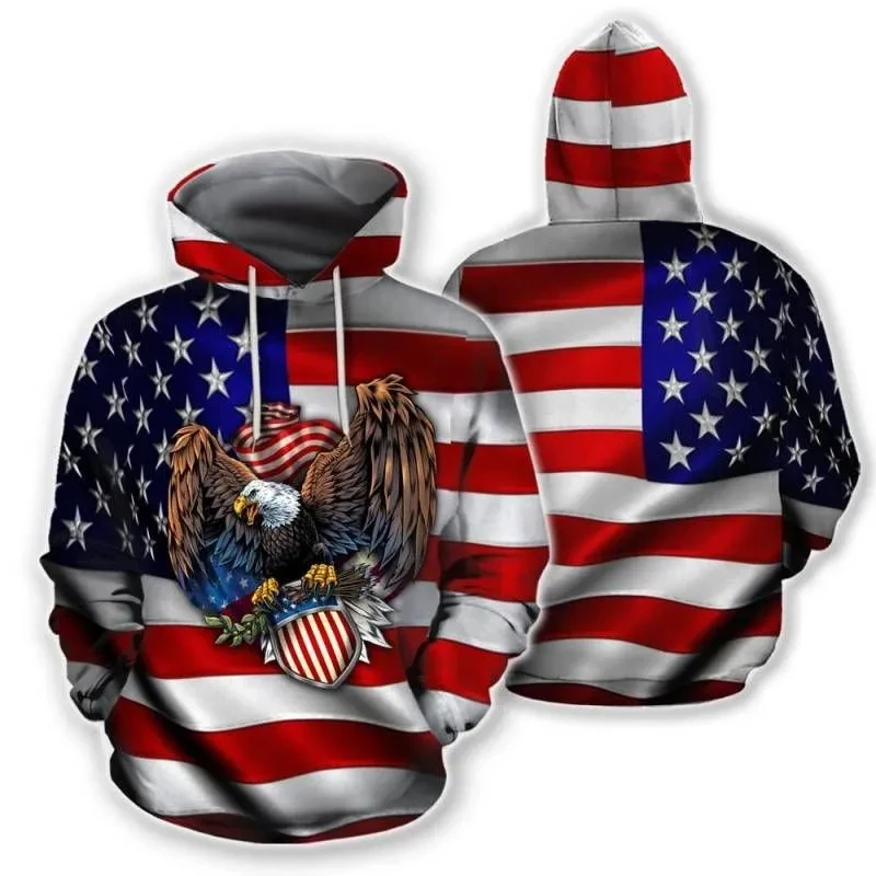 

Men's Hoodie Fashion 3D American Flag Printed Hoodie Children's Sweatshirt Casual Men's Street Long Sleeve Coat Clothing