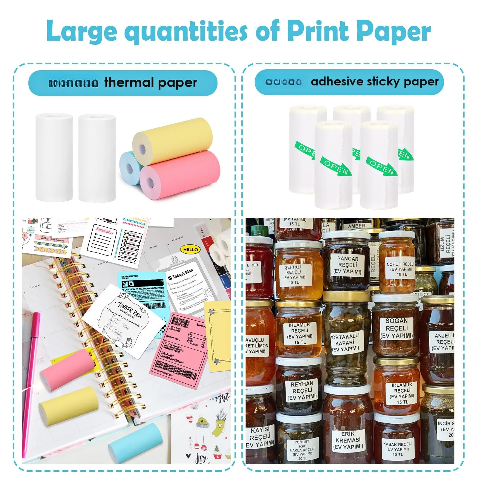 Mini Printer Paper Thermal Printer Sticker Paper for M02/T02 and 57mm Sticker Printer, 57x25mm, for Photo Journal Notes Memo