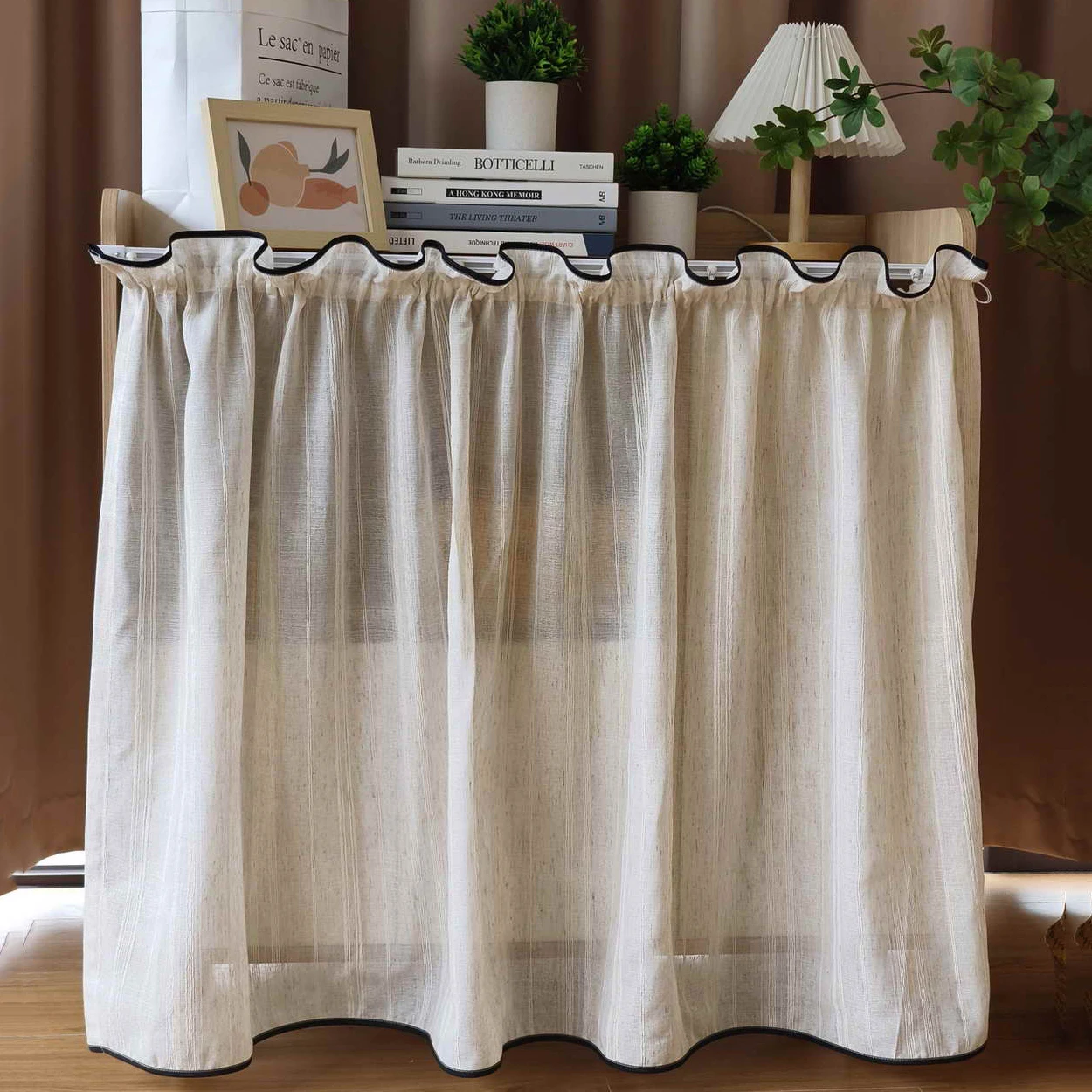Pleated Linen-Texture Tulle Half Curtain 2