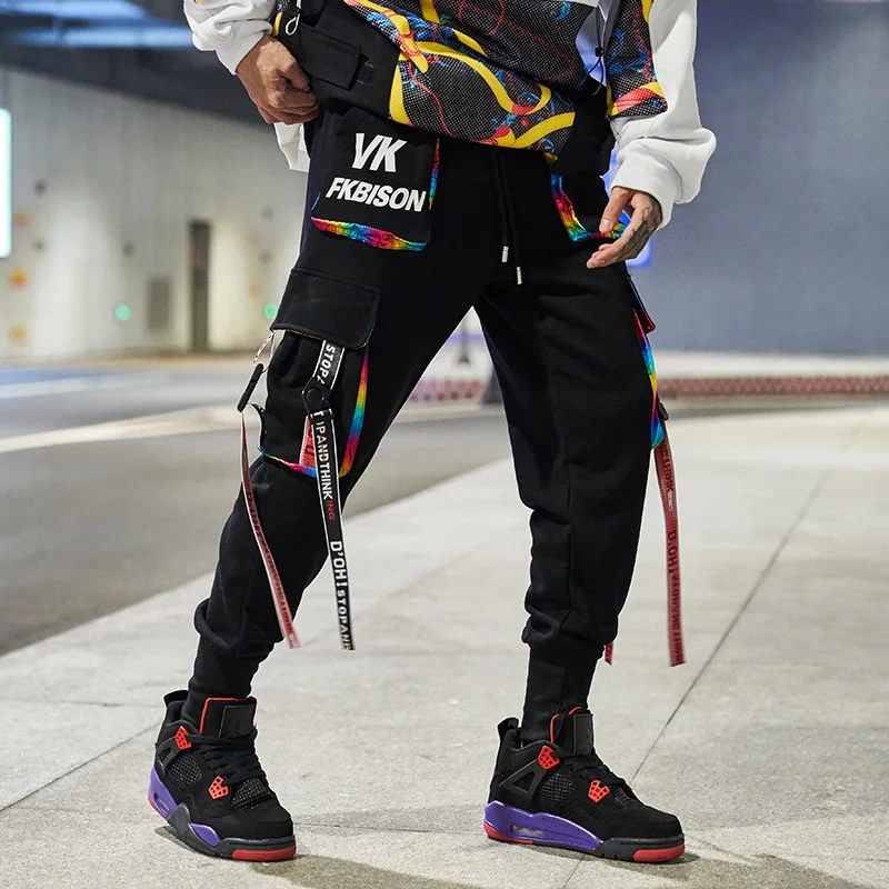2023 New Hip-Hop Jogger Men's Harem Overalls Color Multi-Pocket Ribbon Men's Sports Pants Streetwear Casual Men's Casual Pants - Image 2