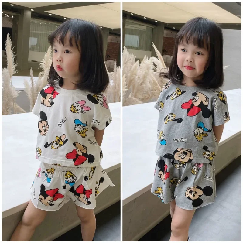 Kids Clothing Set Boys Girls Cartoon Mickey Print T-shirt Shorts 2pcs/Set
