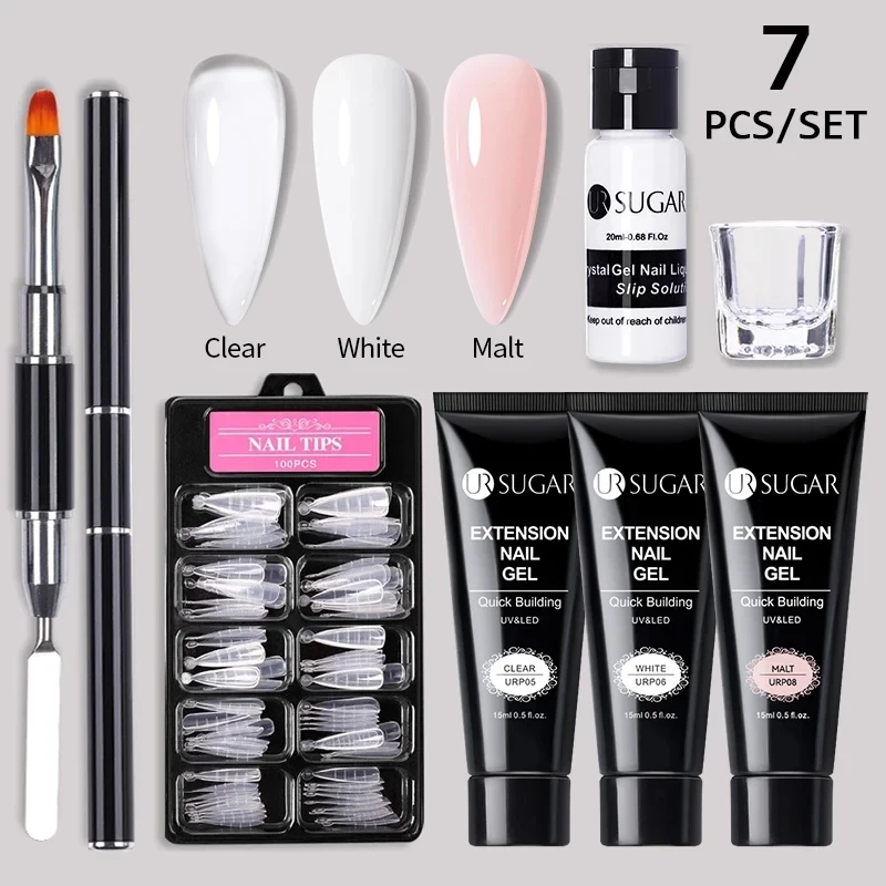 UR SUGAR 15ml 확장 네일 젤 세트 전체 매니큐어 키트 크리스탈 아크릴 빠른 확장 손톱 빌딩 손가락 끝 도구 세트