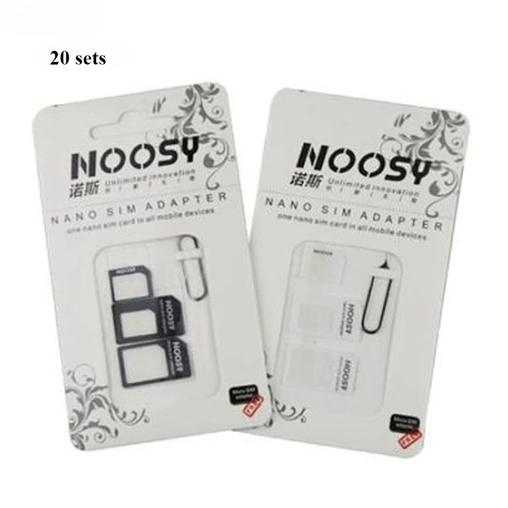 20sets Nano SIM Card Adapter 4 In 1 Micro Sim Adapter Eject Pin Key Retail Package For IPhone For Samsung Mobile Phone