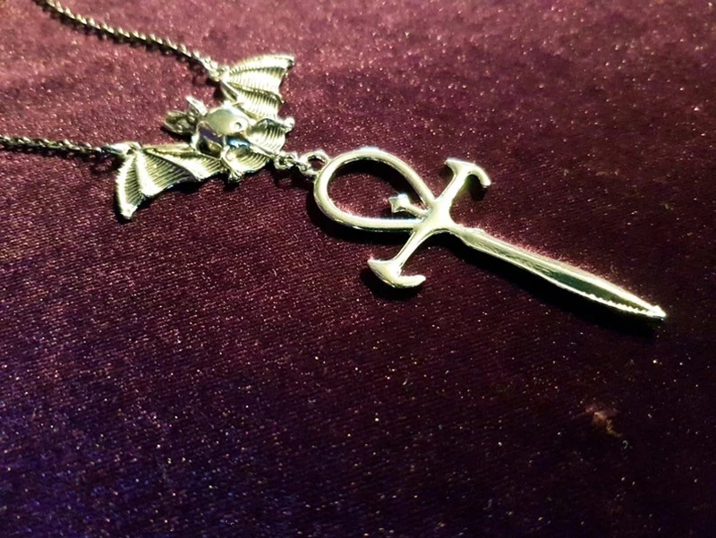 

Vampire Cross Amulet Necklace, Mystic Gothic Jewelry Vampire Bat Necklace Gothic