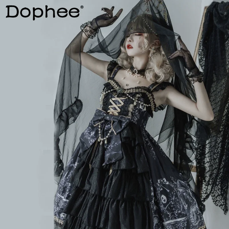 

Witch Gothic Style Lolita Japanese Dresses JSK For Spring Summer Original Design Princess Women's Long Sleeve Knee-Length Dress